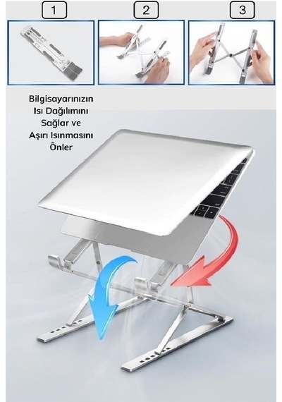 Alepera Electronic - Ayarlanabilir Laptop Standı - Alüminyum - 7 Kademeli - Gri Renk
