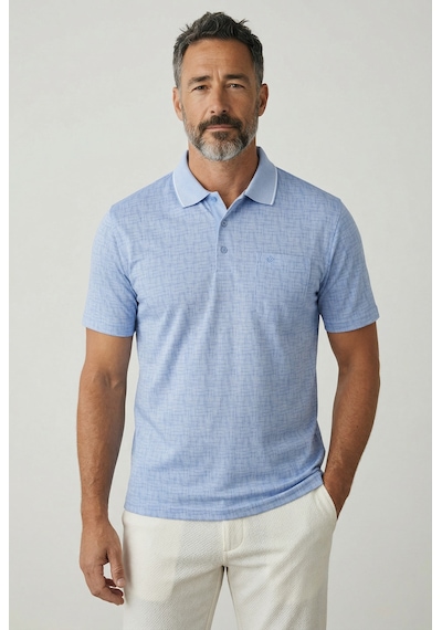 Erkek Simenti Yakalı Cepli Desenli Açık Mavi Tshirt