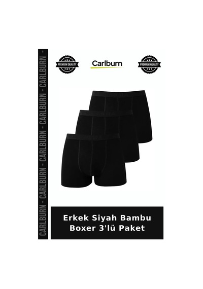 Carlburn Özel Seri Erkek Siyah Bambu Boxer 3'lü Paket Giyim Ürün Pürüzsüz Doku Konforlu Alt