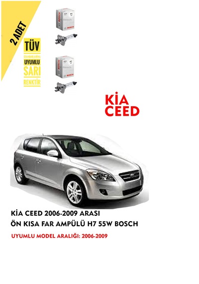 Kia Ceed 2006-2009 Arası Ön Kısa Far Ampülü 2 Adet Sarı Renk