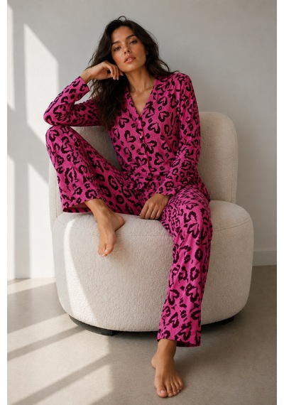 Kadın Uzun Kol Pamuklu Lila Pijama Takımı