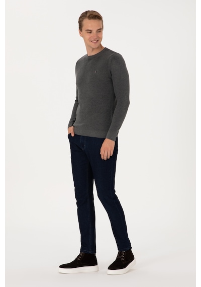 U.S. Polo Assn. Erkek Slim Fit Bisiklet Yaka Antrasit Melanj Basic Kazak 50313667-VR081