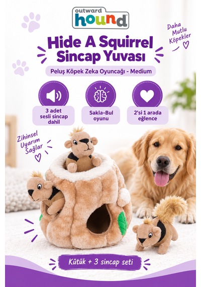 Outward Hound Hide A Squirrel Sincap Yuvası Peluş Köpek Zeka Oyuncağı Medium