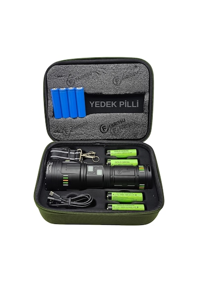 Or-g601 200w Lazer Led El Feneri + Yedek Pil Seti - Powerbank Özellikli Profesyonel Avcı Paketi Siyah