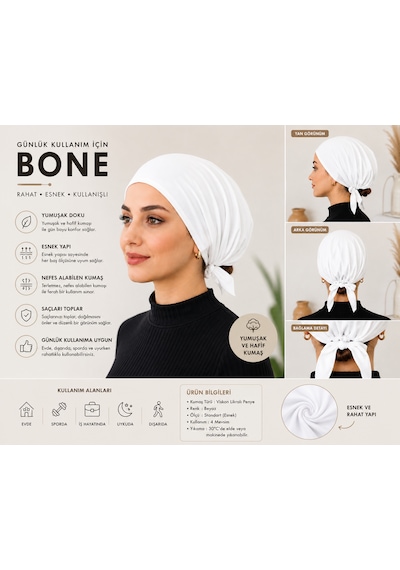 Beyaz Kadın Bone Esnek Ve Rahat Saç Bonesi, Günlük Kullanım Için Bone