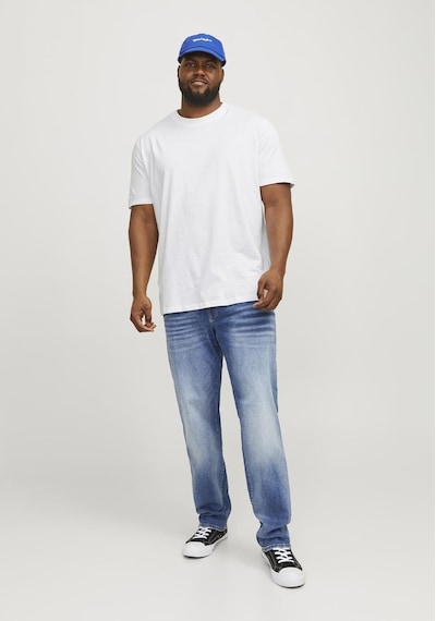 Jack & Jones Büyük Beden Düz Bisiklet Yaka Tisört - Bradley 12250623 White Beyaz