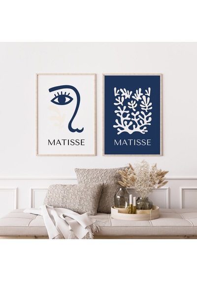 Mavinin Güzelliği Matisse Duvar Tablosu Çerçeveli 2'li Set Ahşap Renk 35 X 50 Boyut/ebat
