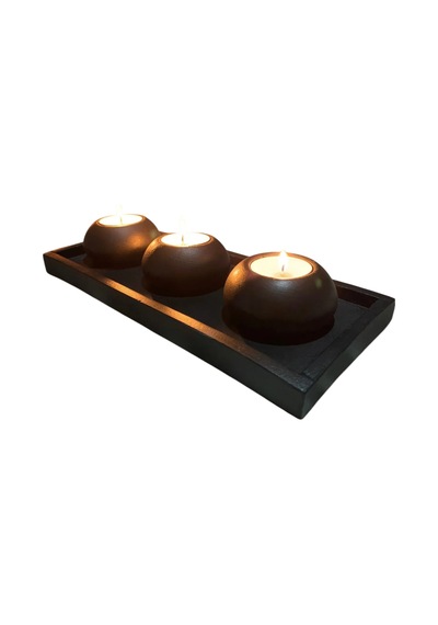 El Yapımı 3'lü Beton Tabaklı Mumluk Set Beton Tealight Set,dekoratif Obje,biblo Siyah