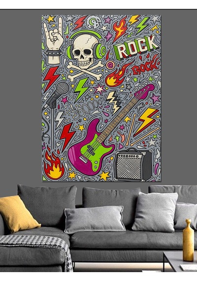 Ahşap Tablo Rock Müzik Kafatası Poster