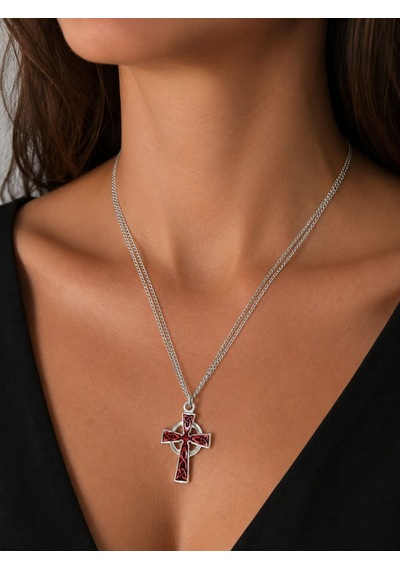 Unisex Gotik Haç Kolye Kırmızı Gri Gümüş Vintage Cross Kolye, Retro Zincir Kolye, Kadın Erkek Punk Kolye