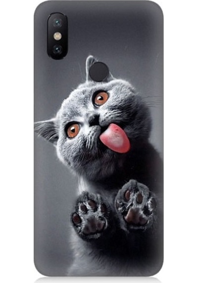 Xiaomi Redmi Note 5 Pro Uyumlu Sevimli Boz Kedi Dili Desenli Silikon Kılıf