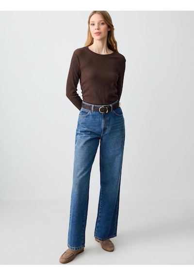 Jimmy Key Mid Rodeo %100 Pamuk Rahat Kesim Yüksek Bel Bol Paça Denim Pantolon 5sw183560986 Çok Renkli