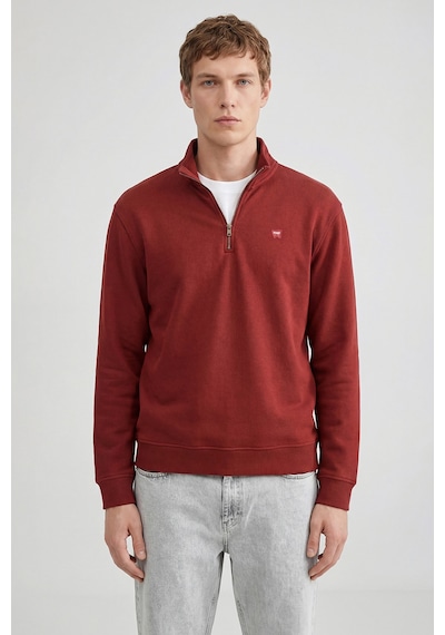 Wrangler Pamuklu Regular Fit Dik Yaka Fermuarlı Selanik Örgü Sweatshirt Bordo