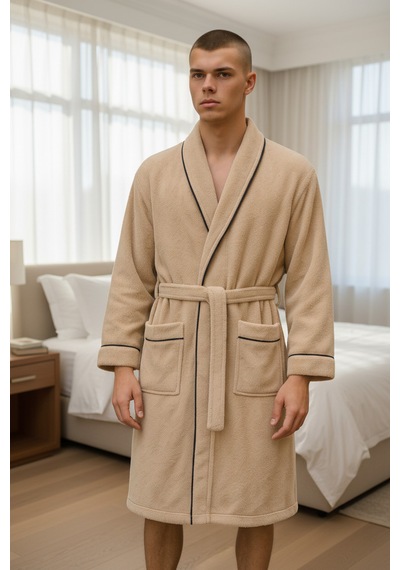% 100 Pamuklu Laodikeia Kimono Bornoz Unisex Kadın Erkek Bej