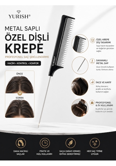 Profesyonel Metal Saplı Özel Dişli Krepe Tarağı , Kuaför Tarağı 0