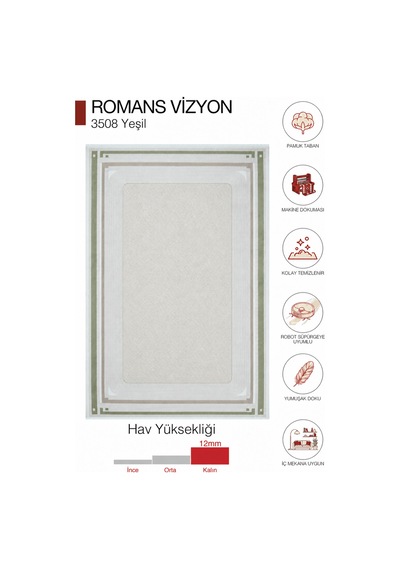 Romans Vizyon 3508 Yeşil Çerçeve Desenli Akrilik Salon Halısı