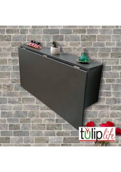 Duvara Monteli Antrasit Raflı Katlanır Portatif Açılır Kapanır Masa Beyaz 90x60 Cm 1. Sınıf Mdf
