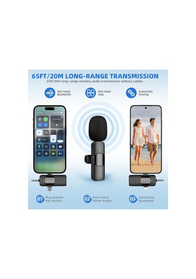 2 Li Kablosuz Yaka Mikrofonu İos, Android, Kamera, Usb-c , Video Kaydı, Vloglama, Youtube Uyumlu