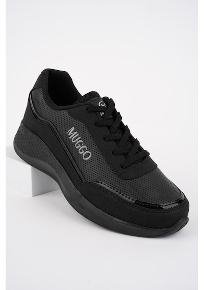 Muggo Coco Garantili Kadın Ortopedik Günlük Bağcıklı Şık Rahat Sneaker Spor Ayakkabı Siyah