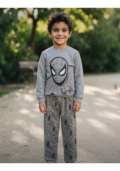Zelhanbrand Erkek Çocuk Spiderman Desenli Eşofman Takımı Açık Gri