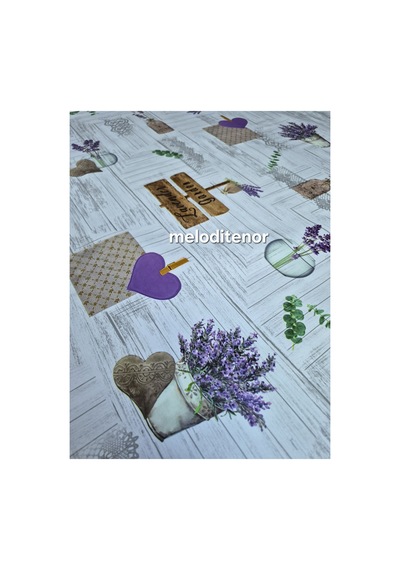 Mor Lavanta Çiçekli Yazılı Desen Yuvarlak Pvc Muşamba Masa Örtüsü Astarlı Kaymaz 140 X 140 Q Gri