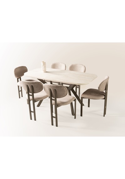 Venedik Travertan Mdf Açılır Mutfak Masa Takımı 80 130cm Krem