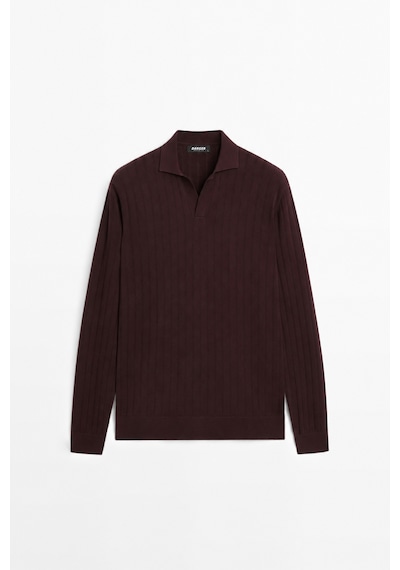 Danger Erkek Polo Yaka Fitilli Triko Kazak Bordo