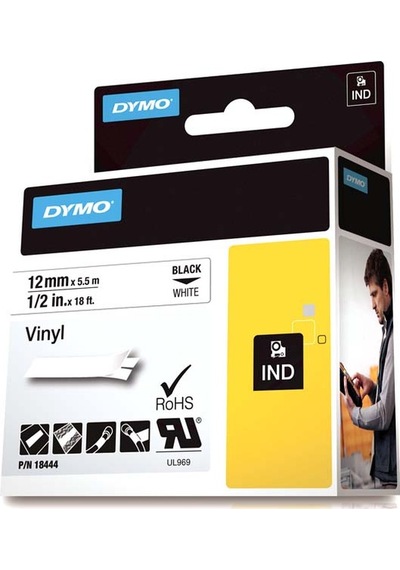 Dymo Rhino Pro Etiketi Renkli Vinil 12 Mmx5.5 Mt Beyaz Üzerine Siyah 18444 Diğer