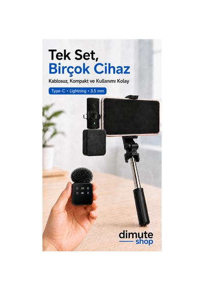 3'ü 1 Arada Kablosuz Mikrofon Seti Gürültü Önleyici, Type-c Uyumlu, 2x Verici - 737934524