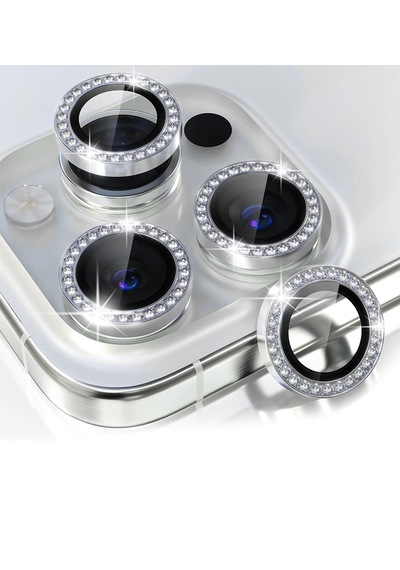 Apple Uyumlu iPhone 14 Pro / Pro Max Ipg Kamera Lens Koruyucu Taşlı - Gümüş