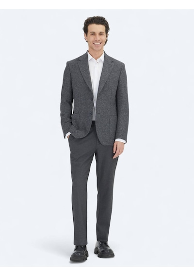Kip Gri Mikro Modern Fit %100 Yün Ceket Gri