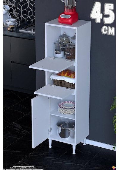 Vento 45 Cm Çok Amaçlı Mutfak Kiler Dolabı Üst Kapaklı Banyo Ayakkabılık Boy Mutfak Dolabı 45x150x32 Beyaz