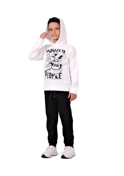 Mnk Baby & Kids Power Baskılı Kapşonlu Çocuk Eşofman Mnk0616 Ekru