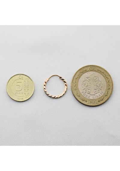 Pembe Altın Yelpaze Kalem İşli Halka Küpe Çapı: 1.5cm - Rose Gold Pembe Altın
