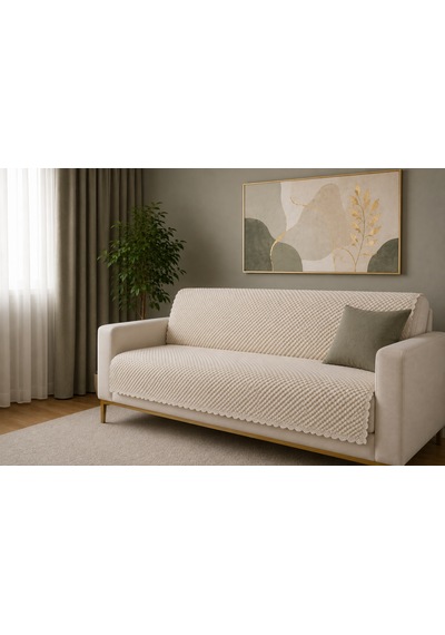 %100 Kaymaz Taban-pati Dostu Koltuk Örtüsü 170x 210 Cm Ekru