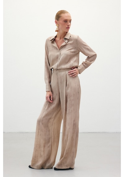 Sateen Desenli Salaş Pantolon - Bej-136277 Bej