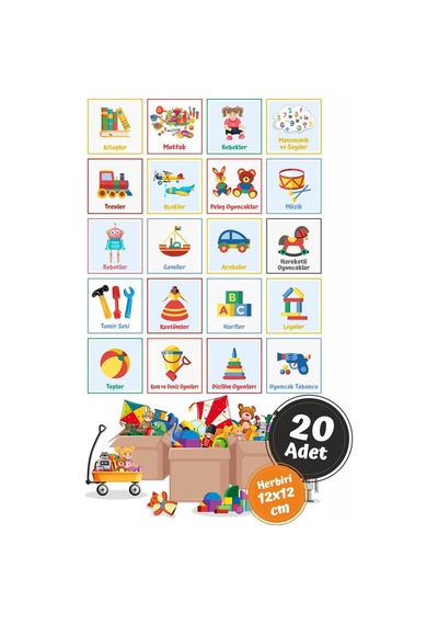 MSticker Eğlenceli Büyük Renkli Oyuncak Kutusu Sticker-organizer Etiket-renkli Baskılı 20 Parça