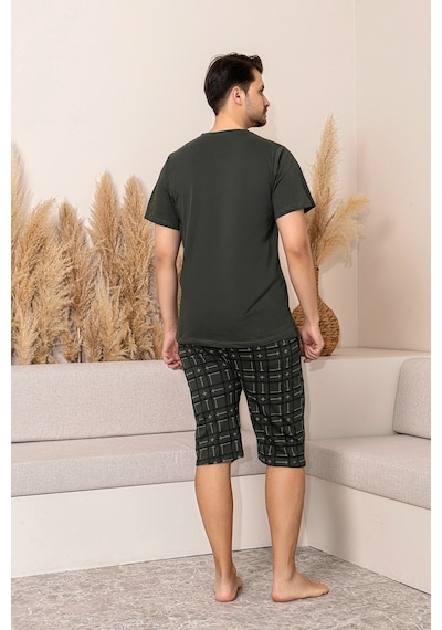 Nisanca Sportif %100 Pamuk Şortlu Erkek Pijama Takımı Haki