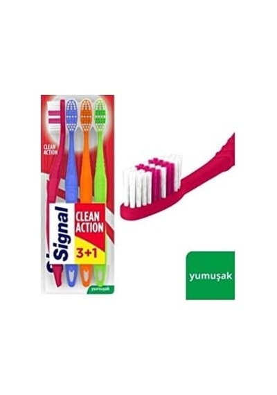 Premium Action 4&apos Lü 3+1 Yumuşak Diş Fırçası Açık Ahşap