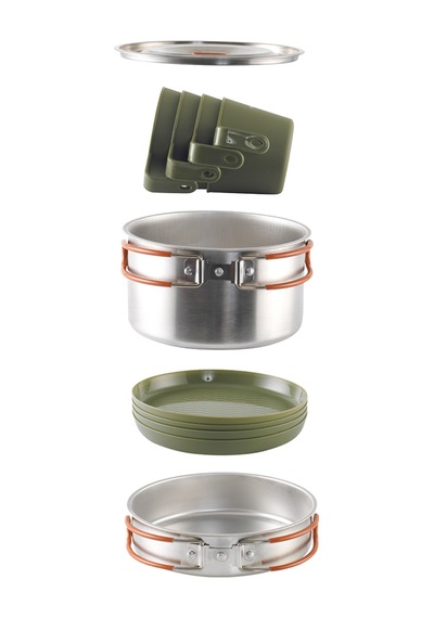 Easy Camp Moss 4 Cook Set 4 Kişilik Paslanmaz Tencere Tava Çelik Kamp Yemek Seti Gümüş
