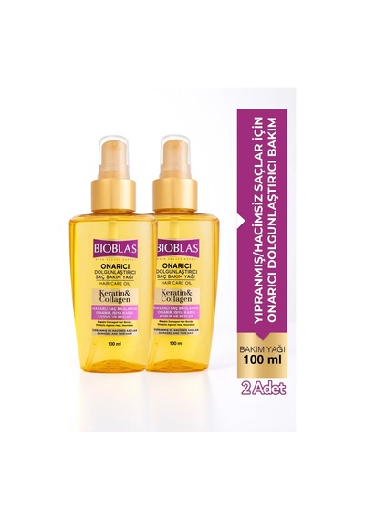 Keratin & Kolajen Onarıcı Dolgunlaştırıcı Saç Bakım Yağı 100 Ml İnce Yıpranmış Saçlar 2'li