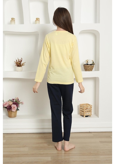 Akbeniz Kız Çocuk Penye Pijama Takım 20422 Sarı