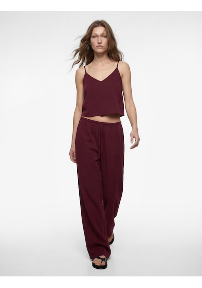 Koton Cepli Beli Bağlamalı Geniş Paça Pantolon Bordo 6sak40145ew
