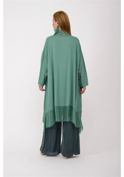 Bohem Stil Italyan Ipek Detaylı Oversize Kaftan & Bluz-8711 Mint Yeşili