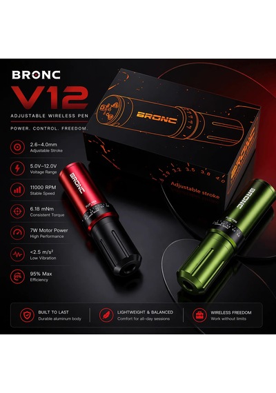 Bronc Max V12 Ayarlanabilir Stroke Kablosuz Dövme Makinesi