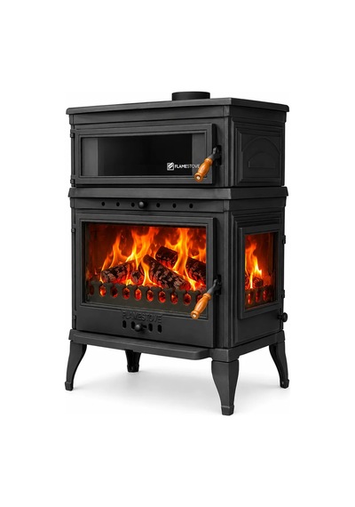 Flame Stove Fs-045 Retro Lux Yüksek Verimli Çift Yanmalı Odun Kömür Sobası Fırınlı Döküm