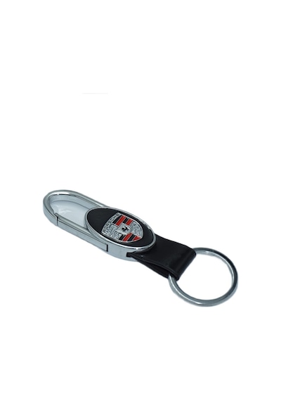Porscher Logolu Deri Metal Anahtarlık Siyah