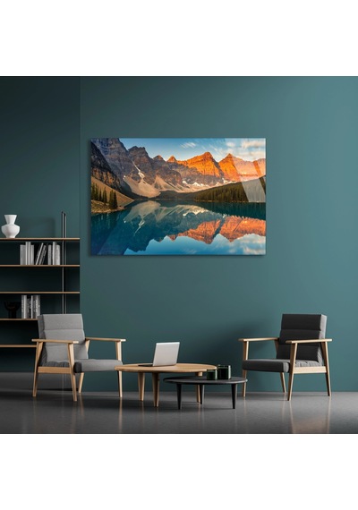 Dağ Göl Yansıması - Cam Tablo - Deg1041 110 X 70 Cm