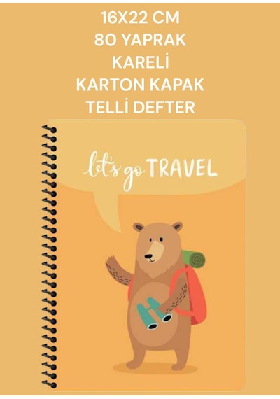 16x22 Cm 80 Yaprak Kareli Karton Kapak Telli Defter Gezginler Keskin Color Sarı