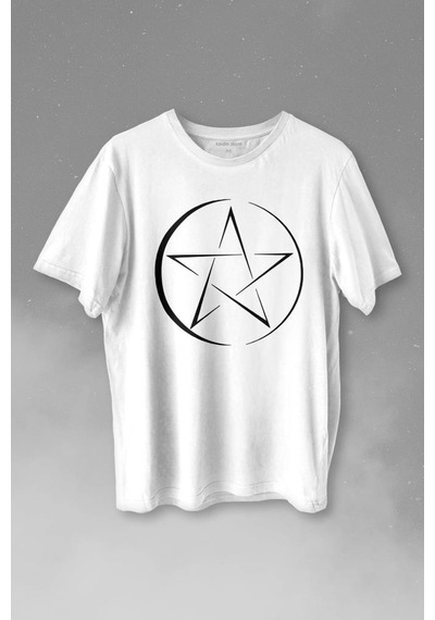 Pentagram Stencil Symbol Satanizm Baphomet Mührü Logosu Baskılı Tişört Unisex T-shirt 001